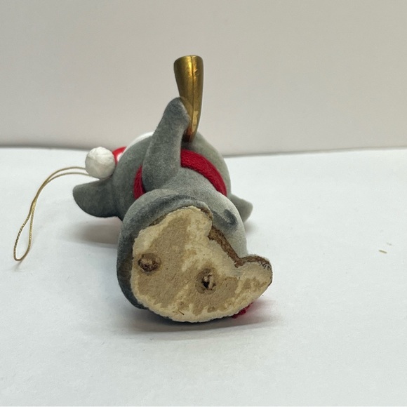 vintage flocked mouse christmas ornament santa hat horn 3 inch - Picture 4 of 4